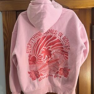 Pink Palm Puff Hoodie “Everything Cones in Waves” size Medium